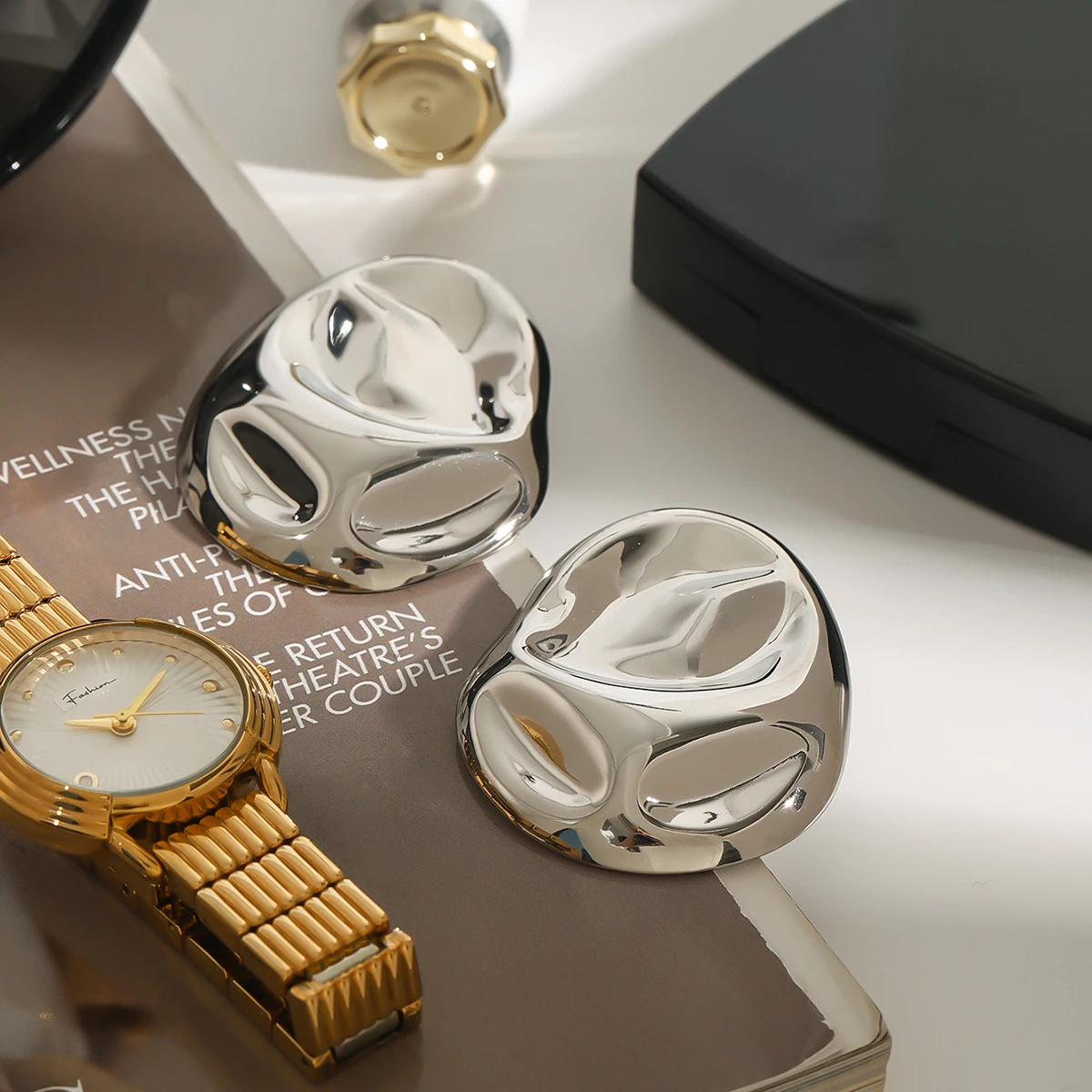 Stainless Steel Irregular Oval Earrings for Women 5 Stainless Steel Irregular Oval Earrings for Women - Image 5