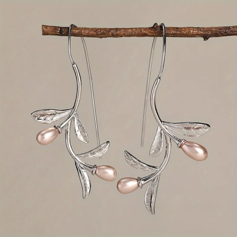 Vintage Leaf Drop Earrings in Gold and Silver 2 Vintage Leaf Drop Earrings in Gold and Silver - Image 2