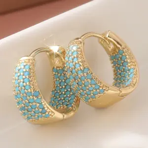 Gold-Tone Imitation Turquoise Hoop Earrings 11 Sc4bc0c57d71d41429796de01fbbd7758x