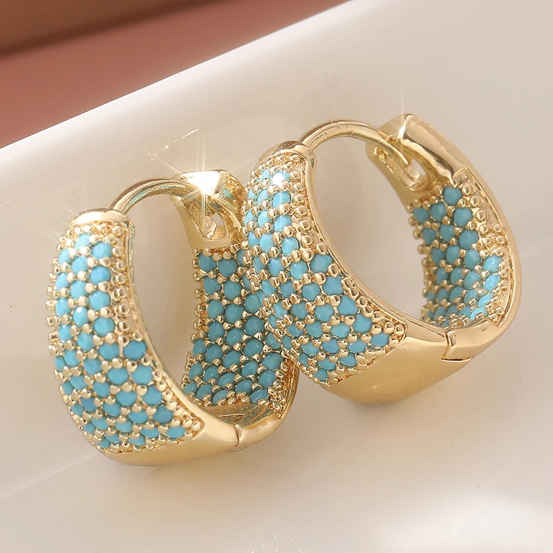 Gold-Tone Imitation Turquoise Hoop Earrings 6 Gold-Tone Imitation Turquoise Hoop Earrings - Image 6