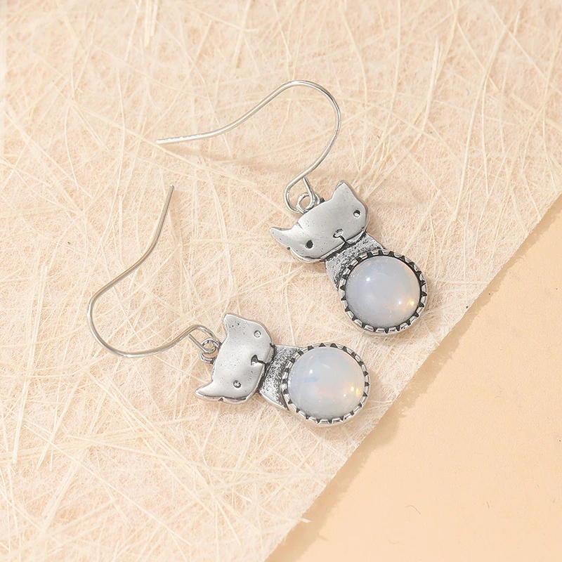 Silver Cat Moonstone Earrings for Women 6 Silver Cat Moonstone Earrings for Women - Image 6