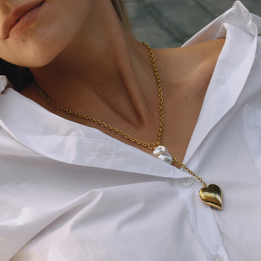 Stainless Steel Gold-Tone Y Necklace JDN0308006 2 Stainless Steel Gold-Tone Y Necklace JDN0308006 - Image 2