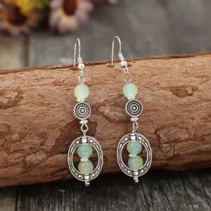 Bohemian Silver Drop Earrings with Green Stones 5 Sc5f91e19912f4383b67acfd10ca64187C