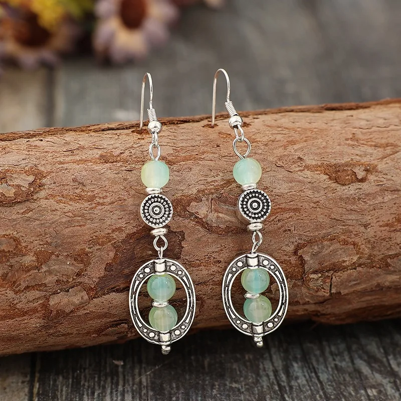Bohemian Silver Drop Earrings with Green Stones 2 Bohemian Silver Drop Earrings with Green Stones - Image 2