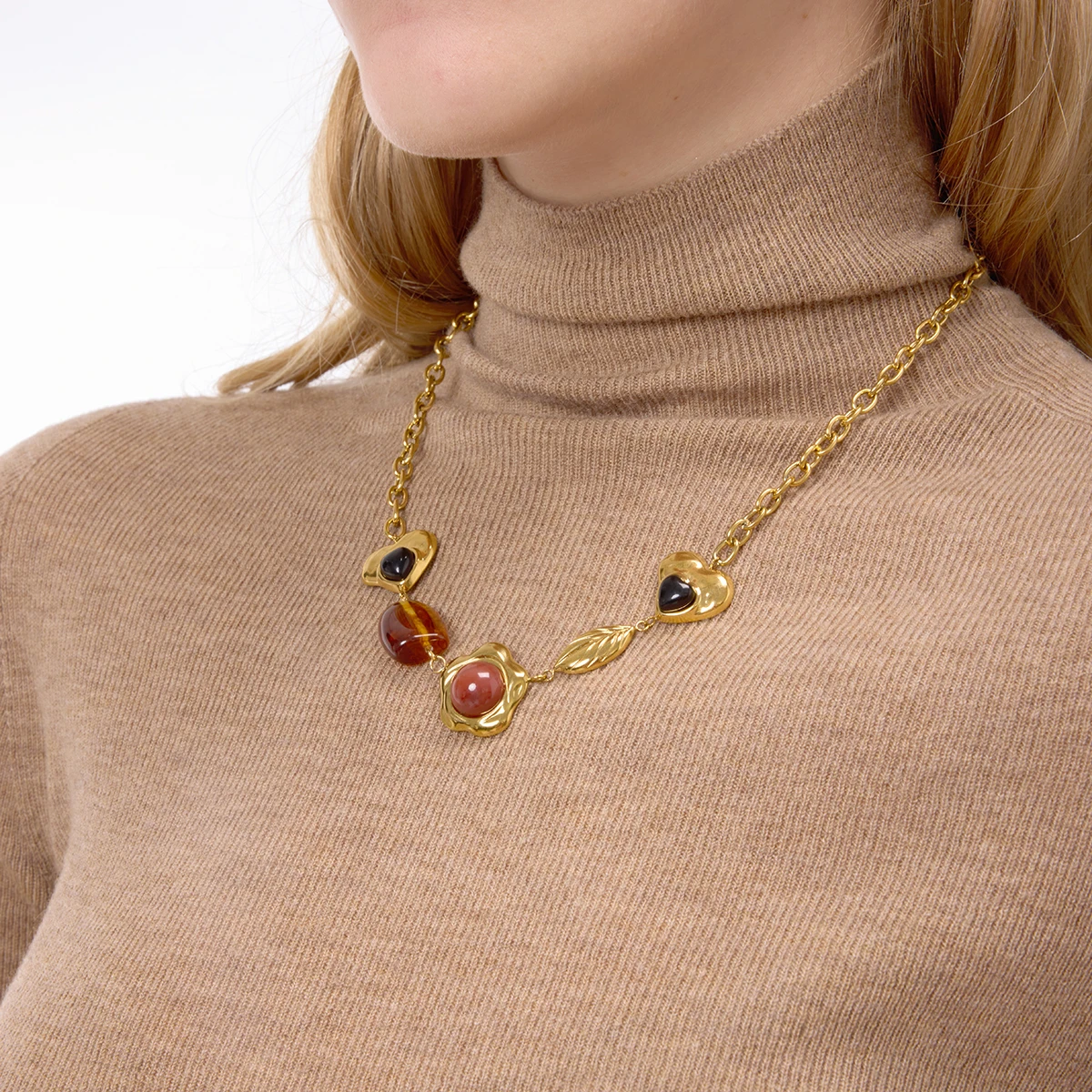 Elegant Stainless Steel Red Agate Pendant Necklace 3 Elegant Stainless Steel Red Agate Pendant Necklace - Image 3