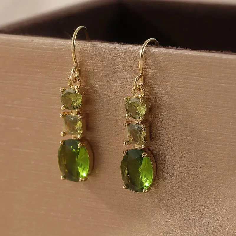 Gold Drop Earrings with Green Cubic Zirconia 5 Gold Drop Earrings with Green Cubic Zirconia - Image 5