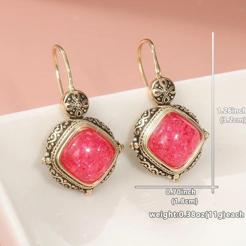 Vintage Gold Square Earrings with Pink and Red Stones 4 Vintage Gold Square Earrings with Pink and Red Stones - Image 4