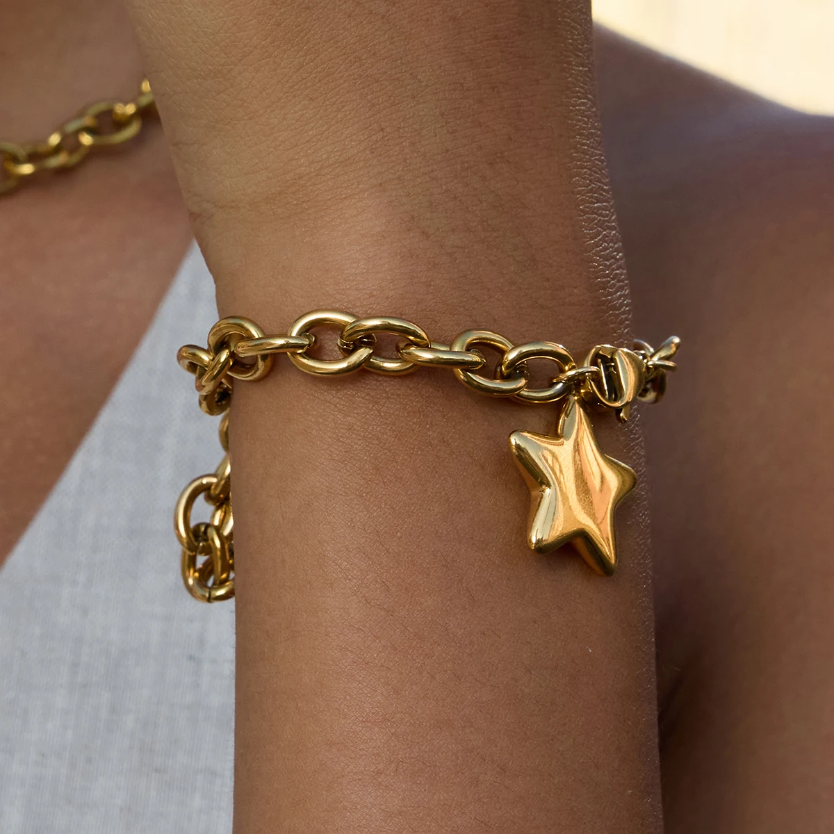 Gold Stainless Steel Star Bracelet JDB0305012 2 Gold Stainless Steel Star Bracelet JDB0305012 - Image 2