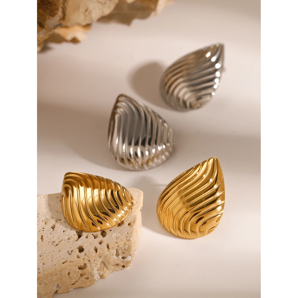 Elegant Gold Stainless Steel Heart Earrings 3 Elegant Gold Stainless Steel Heart Earrings - Image 3