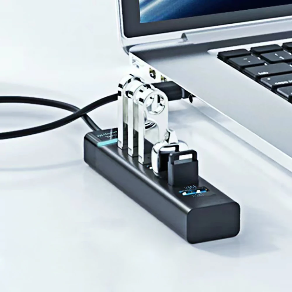 Black 7-Port USB 3.0 Hub with 30cm Cable 3 Black 7-Port USB 3.0 Hub with 30cm Cable - Image 3