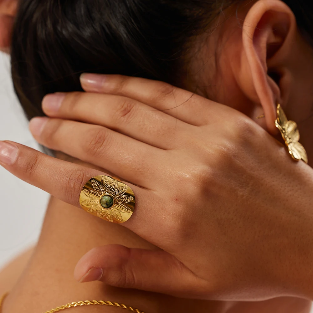 Elegant Stainless Steel Gold-Finish Fashion Ring Collection 3 Elegant Stainless Steel Gold-Finish Fashion Ring Collection - Image 3