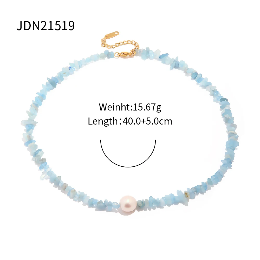 Ocean Blue Stone Pearl Necklace for Women 7 Ocean Blue Stone Pearl Necklace for Women - Image 7