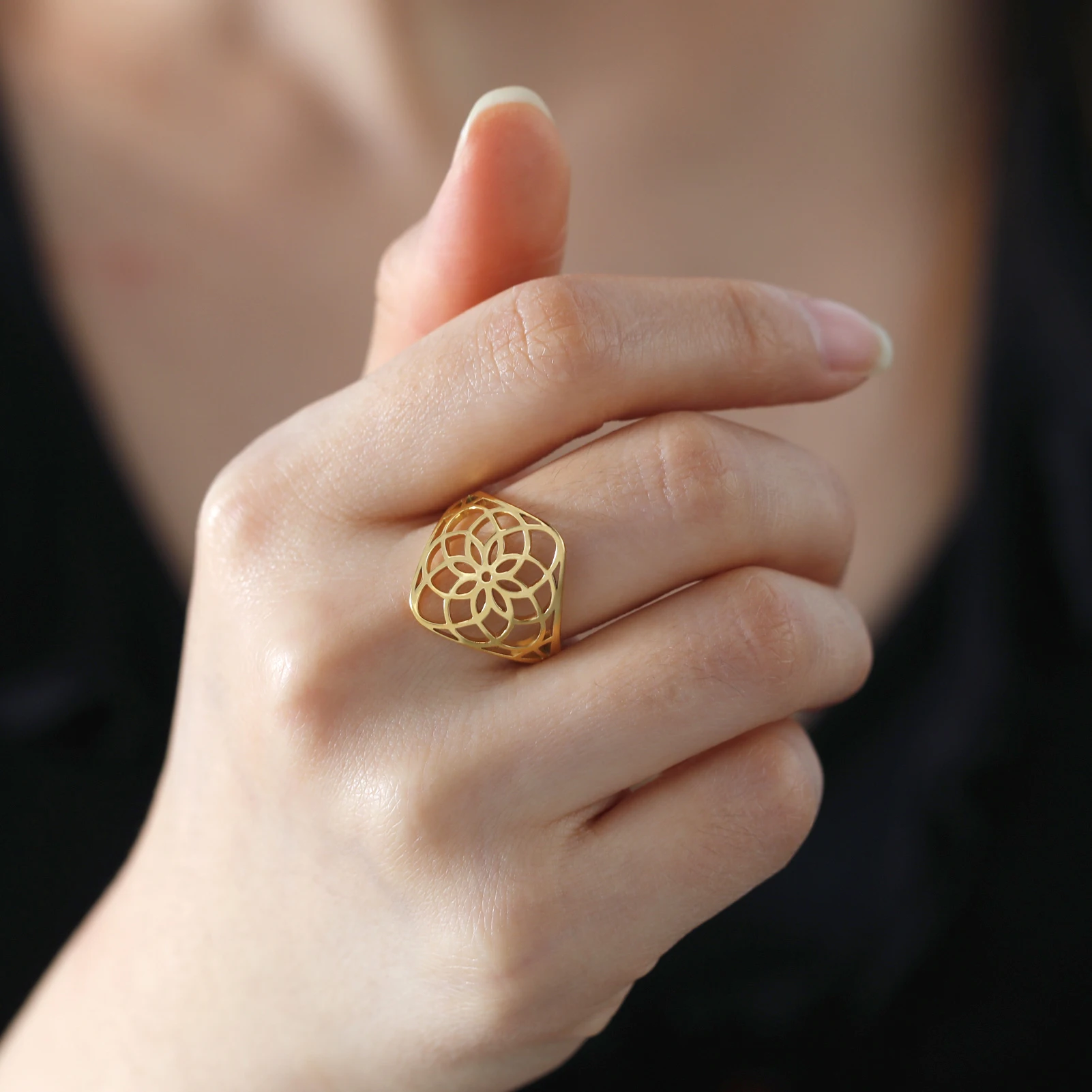 Elegant Filigree Flower Ring for Women 3 Elegant Filigree Flower Ring for Women - Image 3
