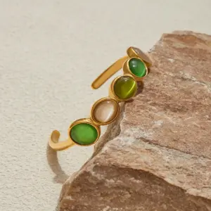 Stainless Steel Green and White Cabochon Bracelet 11 Sc7adaf4819ba45428c80fdceeb1392b8W