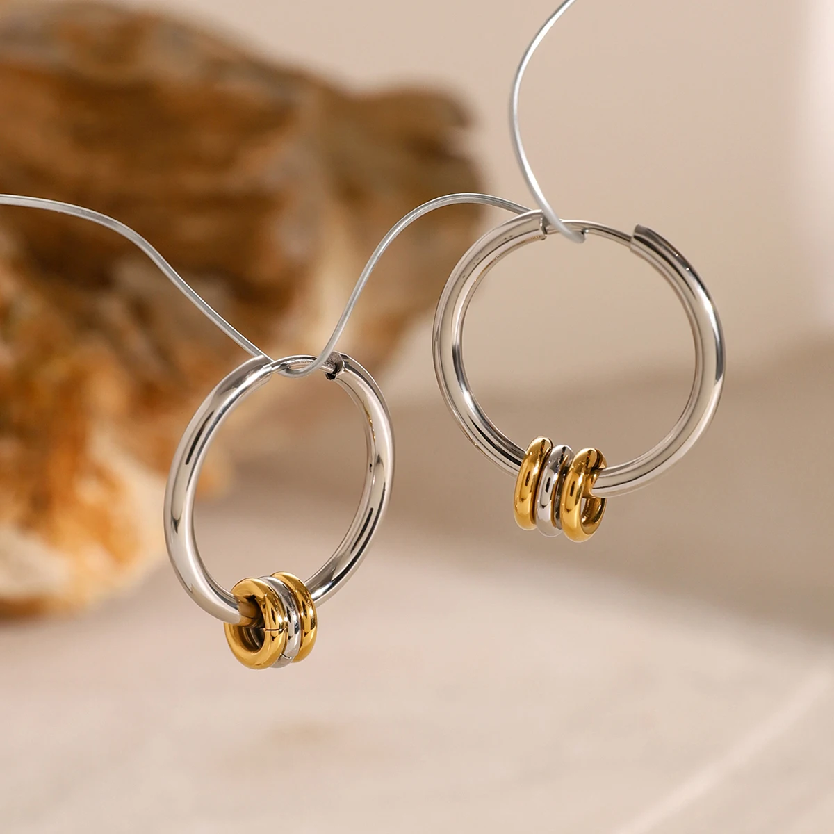 Stainless Steel Gold Hoop Earrings 3 Stainless Steel Gold Hoop Earrings - Image 3