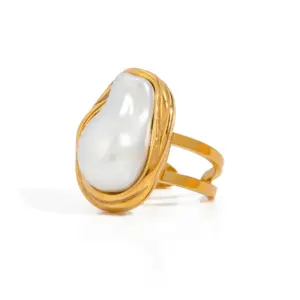 Elegant Organic Pearl-Style Stainless Steel Ring