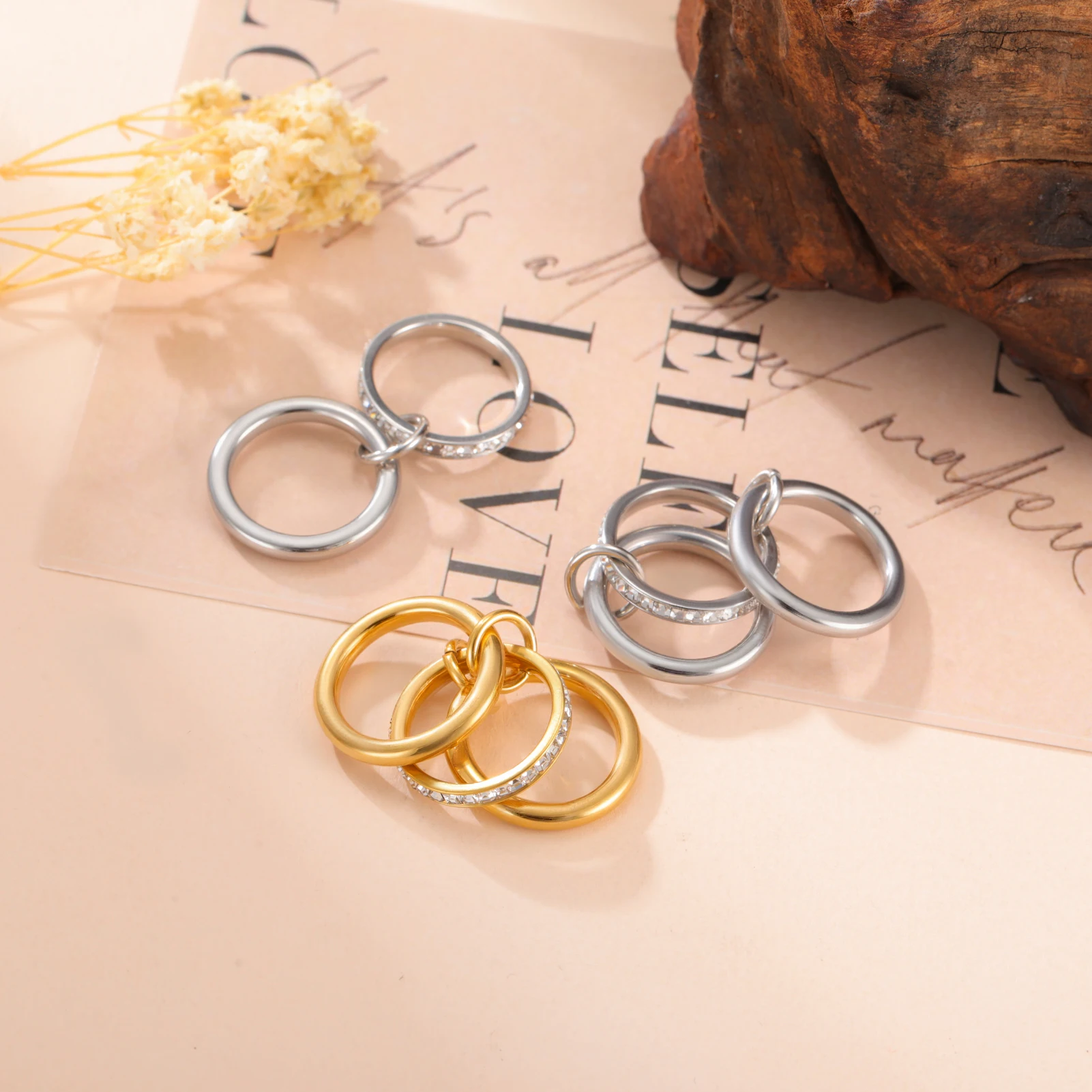 Multi-Layer Stainless Steel Women's Ring with Zircon Accents 5 Multi-Layer Stainless Steel Women's Ring with Zircon Accents - Image 5