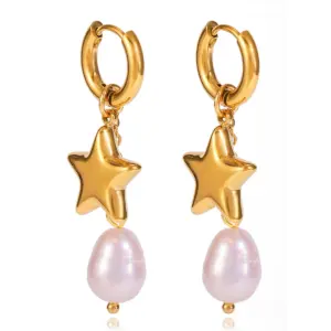 Stainless Steel Star Pearl Earrings