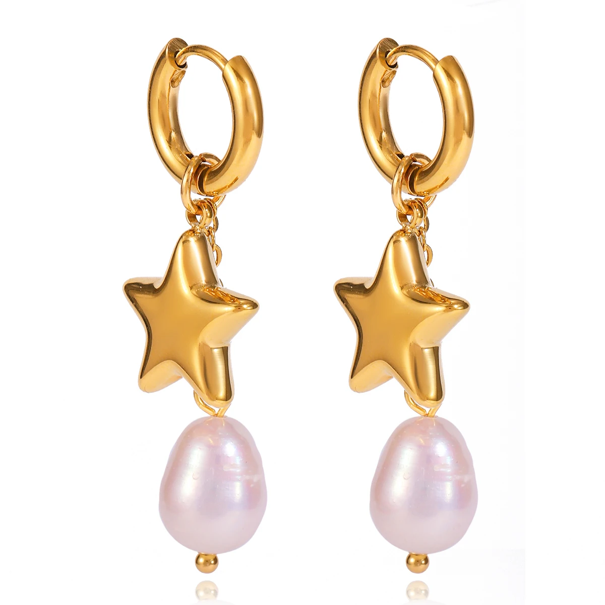Stainless Steel Star Pearl Earrings 1 Stainless Steel Star Pearl Earrings