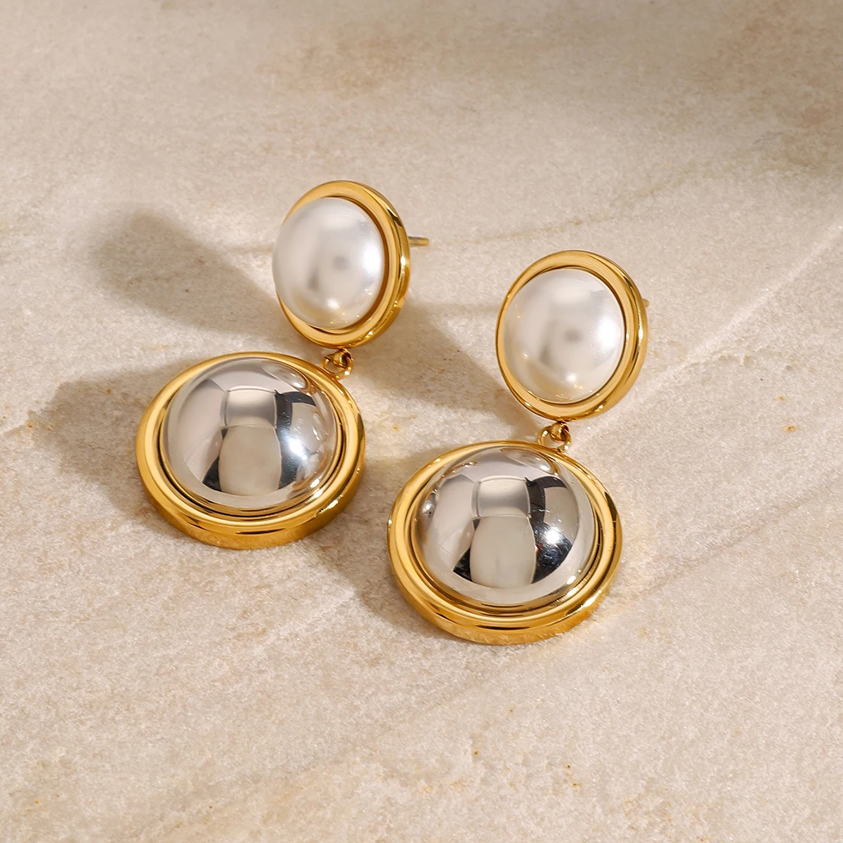Stainless Steel Pearl and Mirror Earrings 6 Stainless Steel Pearl and Mirror Earrings - Image 6