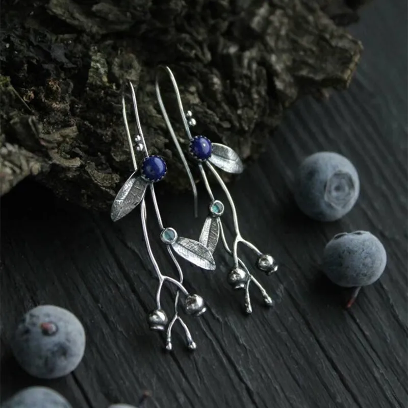 Vintage Blue Stone Leaf Earrings for Women 5 Vintage Blue Stone Leaf Earrings for Women - Image 5