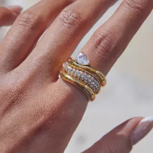 Gold-tone Stainless Steel Wave Ring 6-8 13 Sc88c875eed3d4e929e556740caf3be95p