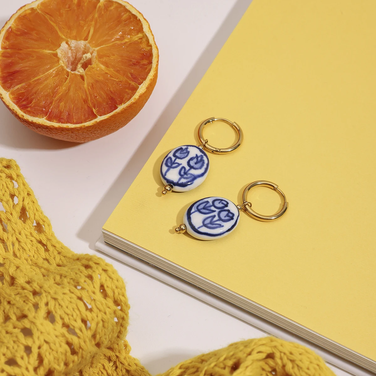 Stainless Steel Floral Dangle Hoop Earrings 6 Stainless Steel Floral Dangle Hoop Earrings - Image 6