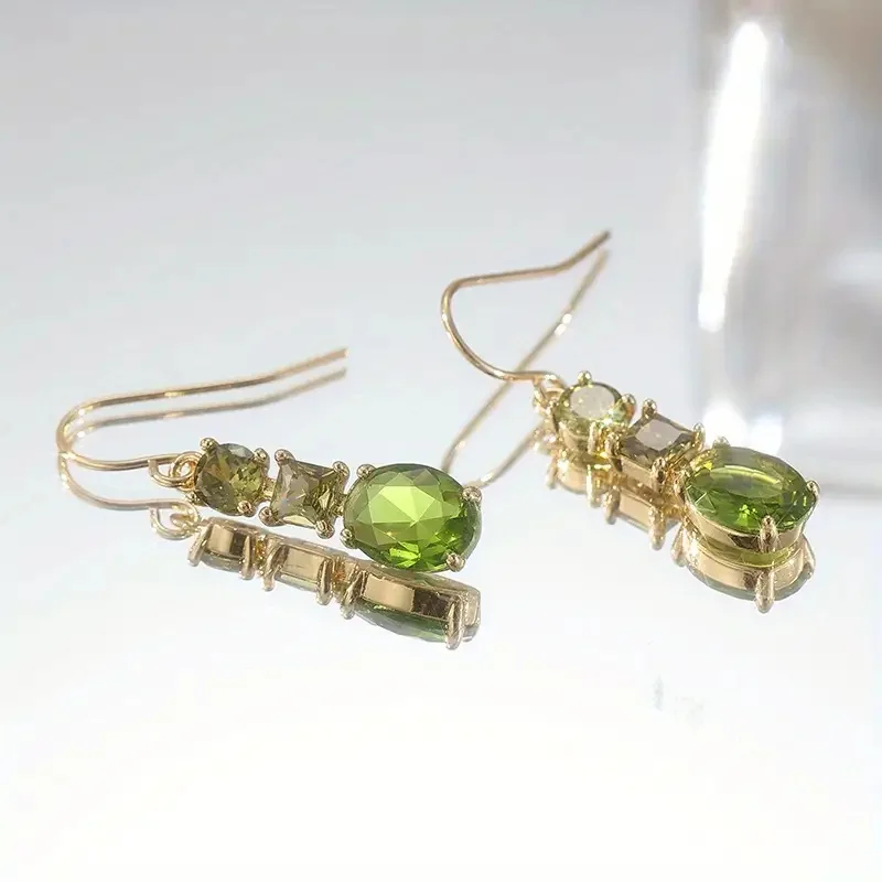 Gold Drop Earrings with Green Cubic Zirconia 2 Gold Drop Earrings with Green Cubic Zirconia - Image 2