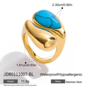 Vintage Stainless Steel Gold-Tone Turquoise Ring Set 17 Sc92cdd4330fb462fbc0ce9be283976e73