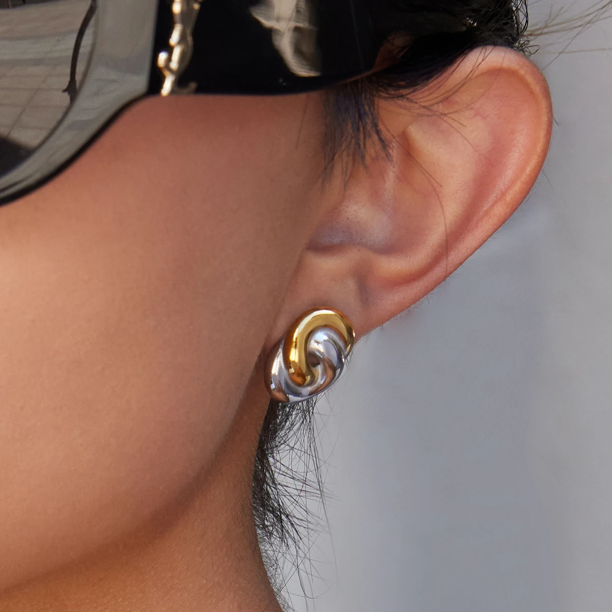 Stainless Steel Two-Tone Geometric Earrings 2 Stainless Steel Two-Tone Geometric Earrings - Image 2