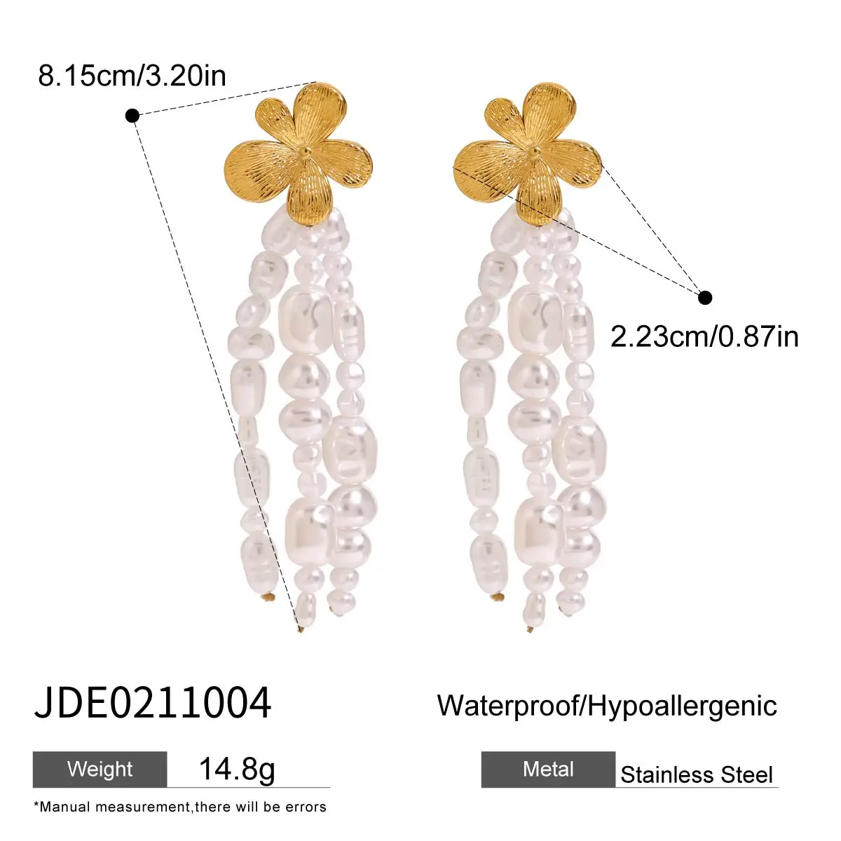 Gold Stainless Steel Floral Earrings with Pearls 7 Gold Stainless Steel Floral Earrings with Pearls - Image 7