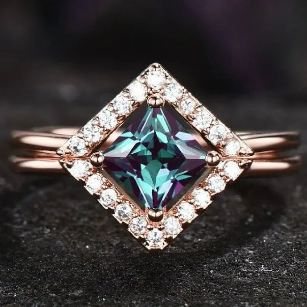 Rainbow Square Stone Women's Fashion Ring 5 Rainbow Square Stone Women's Fashion Ring - Image 5