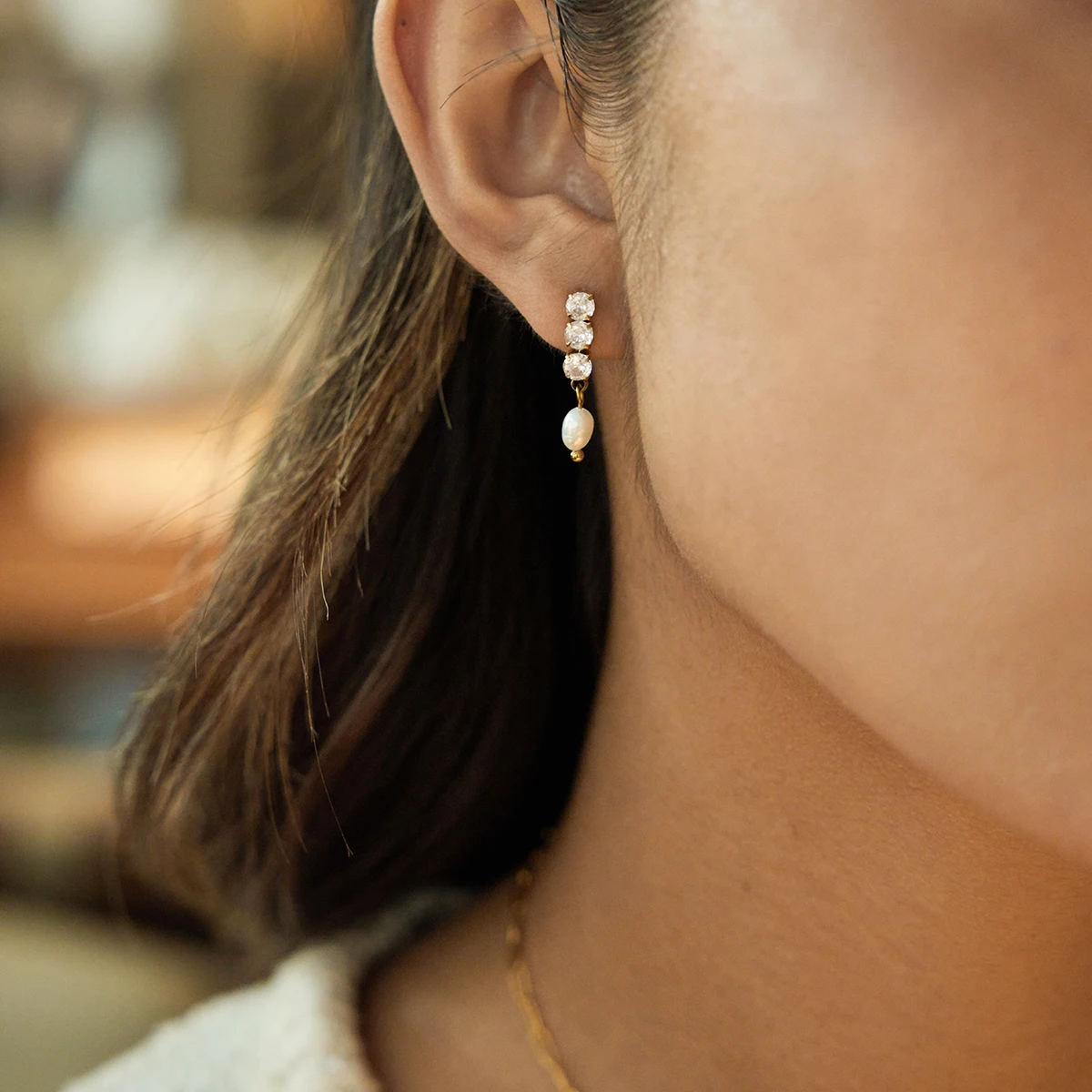 Elegant Stainless Steel Freshwater Pearl Earrings 3 Elegant Stainless Steel Freshwater Pearl Earrings - Image 3