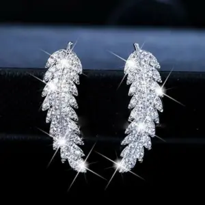 Silver Feather Stud Earrings with Zircon Stones 7 Sc9b892b8f77b490cb79be4fe3b68873dB
