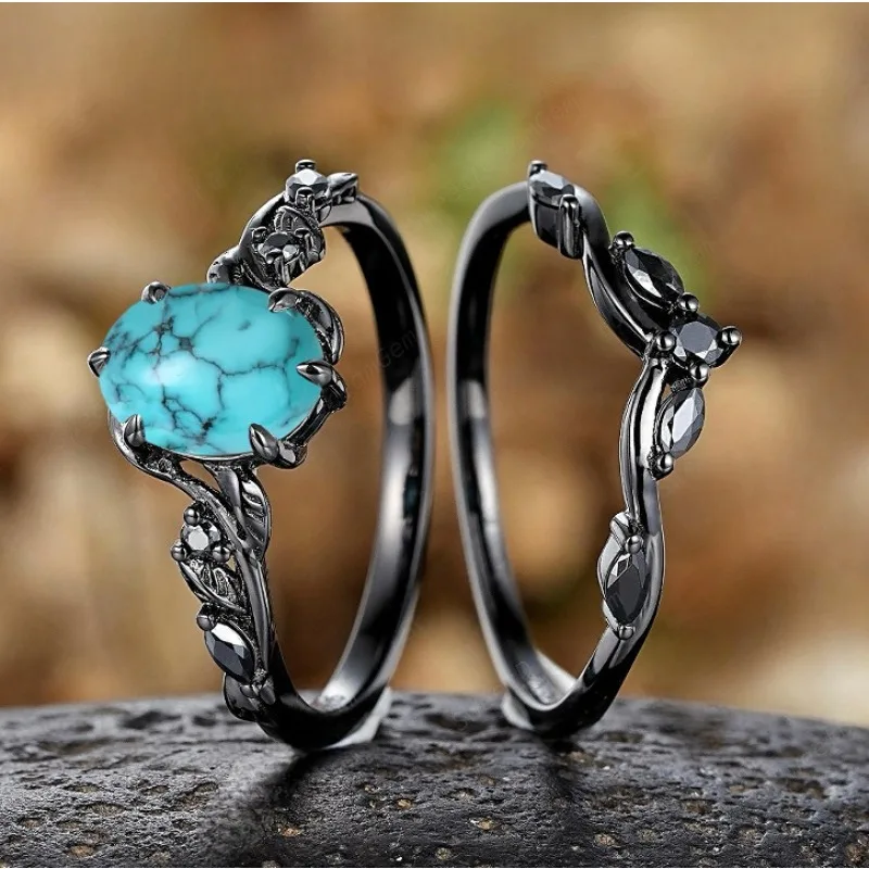 Vintage Black and Turquoise Cocktail Ring 3 Vintage Black and Turquoise Cocktail Ring - Image 3