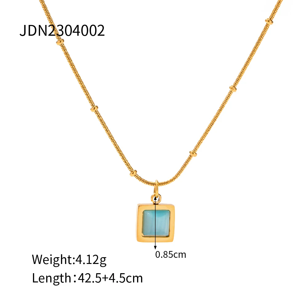 Gold-Tone Stainless Steel Turquoise Necklace 8 Gold-Tone Stainless Steel Turquoise Necklace - Image 8