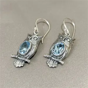 Vintage Owl Earrings with Sea Blue Stone 9 Sca1fe613477a4b00bfa9ce33f75e7f8dW