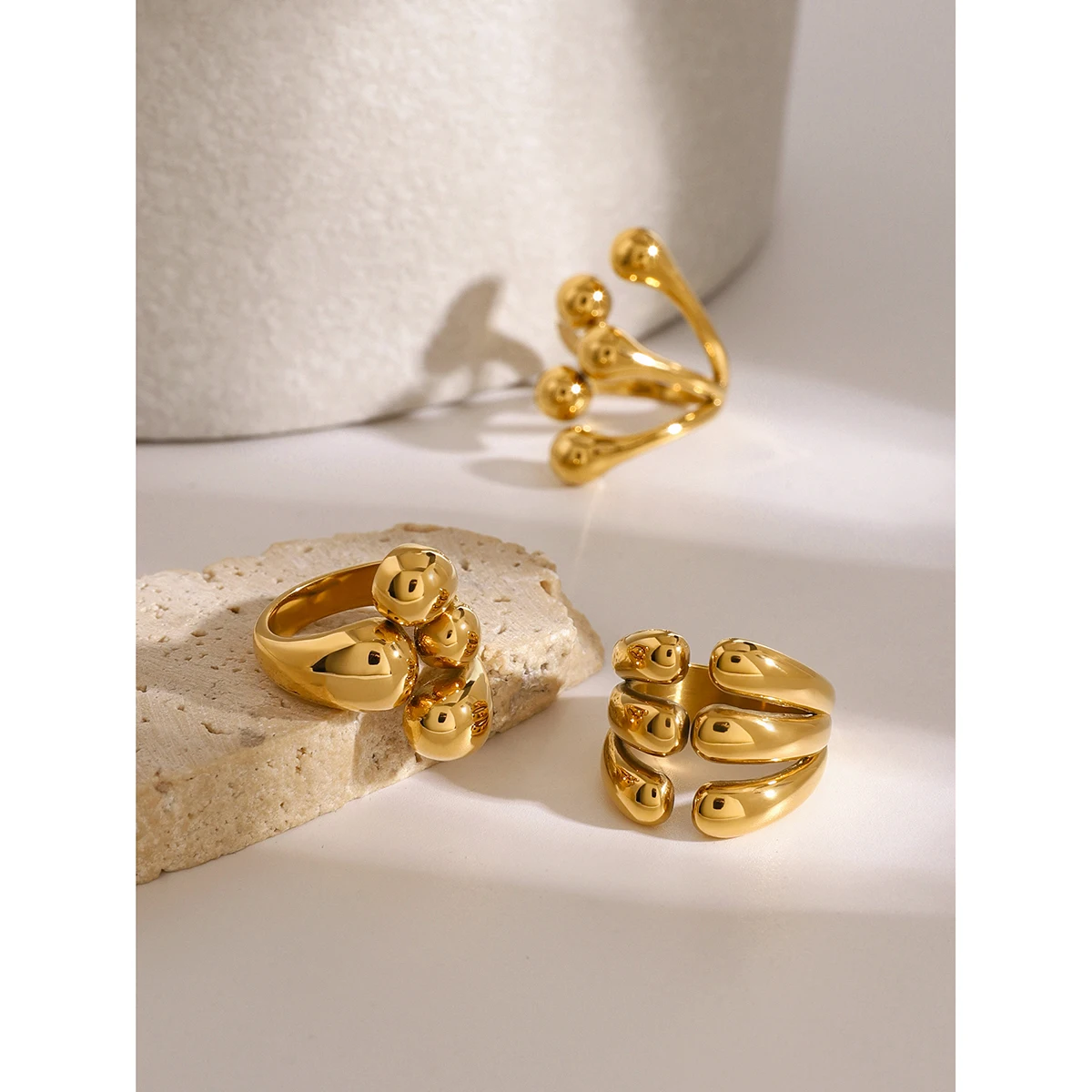 Gold Stainless Steel Open Ring for Women 3 Gold Stainless Steel Open Ring for Women - Image 3