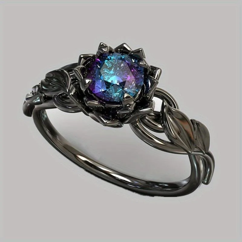 Black Flower Zircon Ring for Women 3 Black Flower Zircon Ring for Women - Image 3