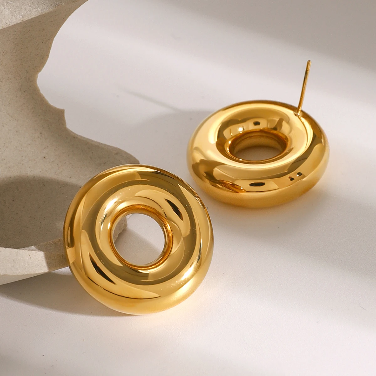 Gold Finish Stainless Steel Oval Earrings 5 Gold Finish Stainless Steel Oval Earrings - Image 5