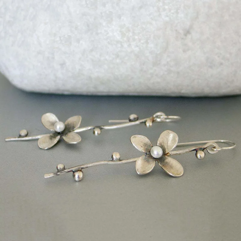 Vintage Floral Drop Earrings for Women 3 Vintage Floral Drop Earrings for Women - Image 3