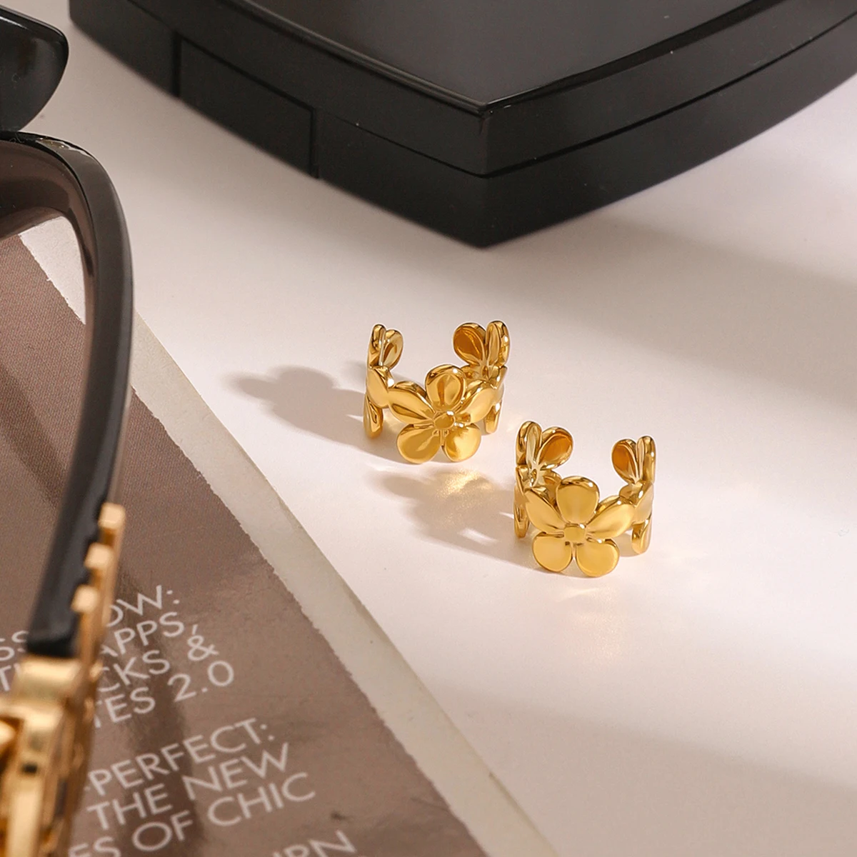 Stainless Steel Floral Clip Earrings 5 Stainless Steel Floral Clip Earrings - Image 5