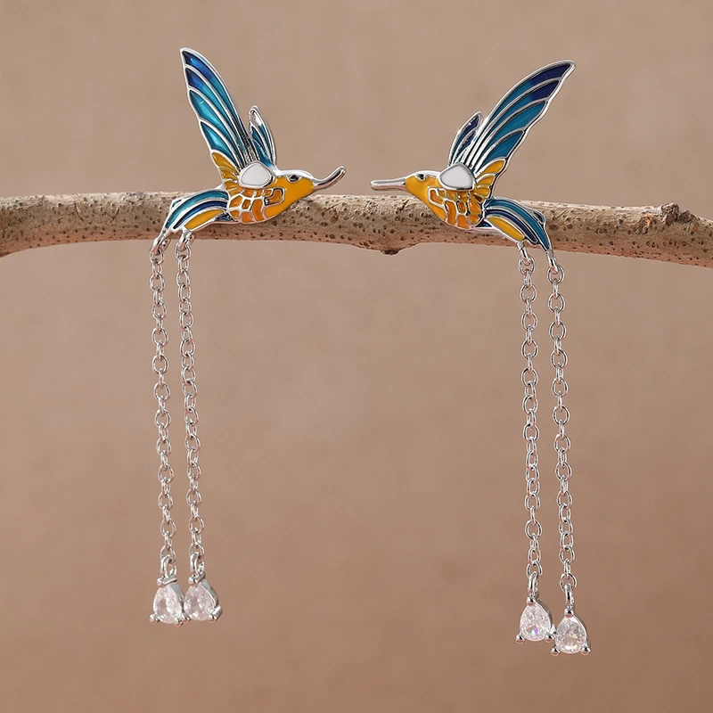 Elegant Silver Copper Hummingbird Earrings 2 Elegant Silver Copper Hummingbird Earrings - Image 2