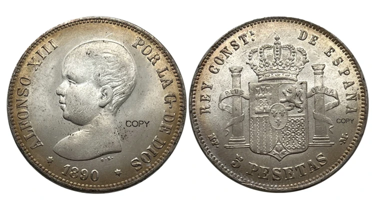 Spain 1890 MP 5 Pesetas Replica Coin 9 Spain 1890 MP 5 Pesetas Replica Coin - Image 9