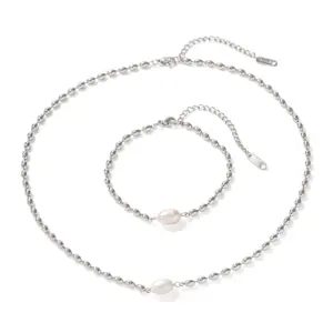 Elegant Stainless Steel Jewelry Set with Pearls