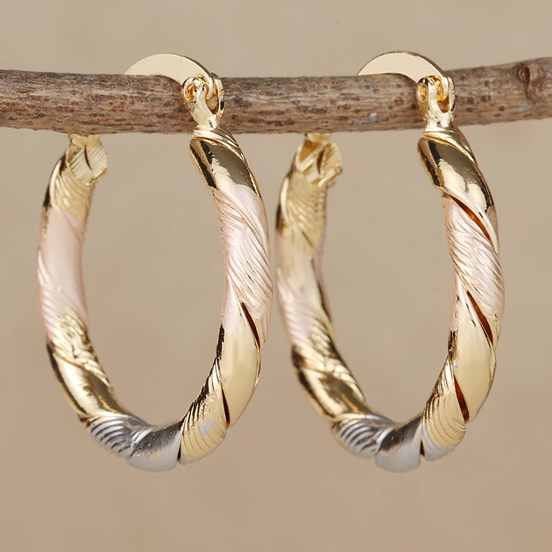 Tricolor Metal Hoop Earrings for Women 3 Tricolor Metal Hoop Earrings for Women - Image 3
