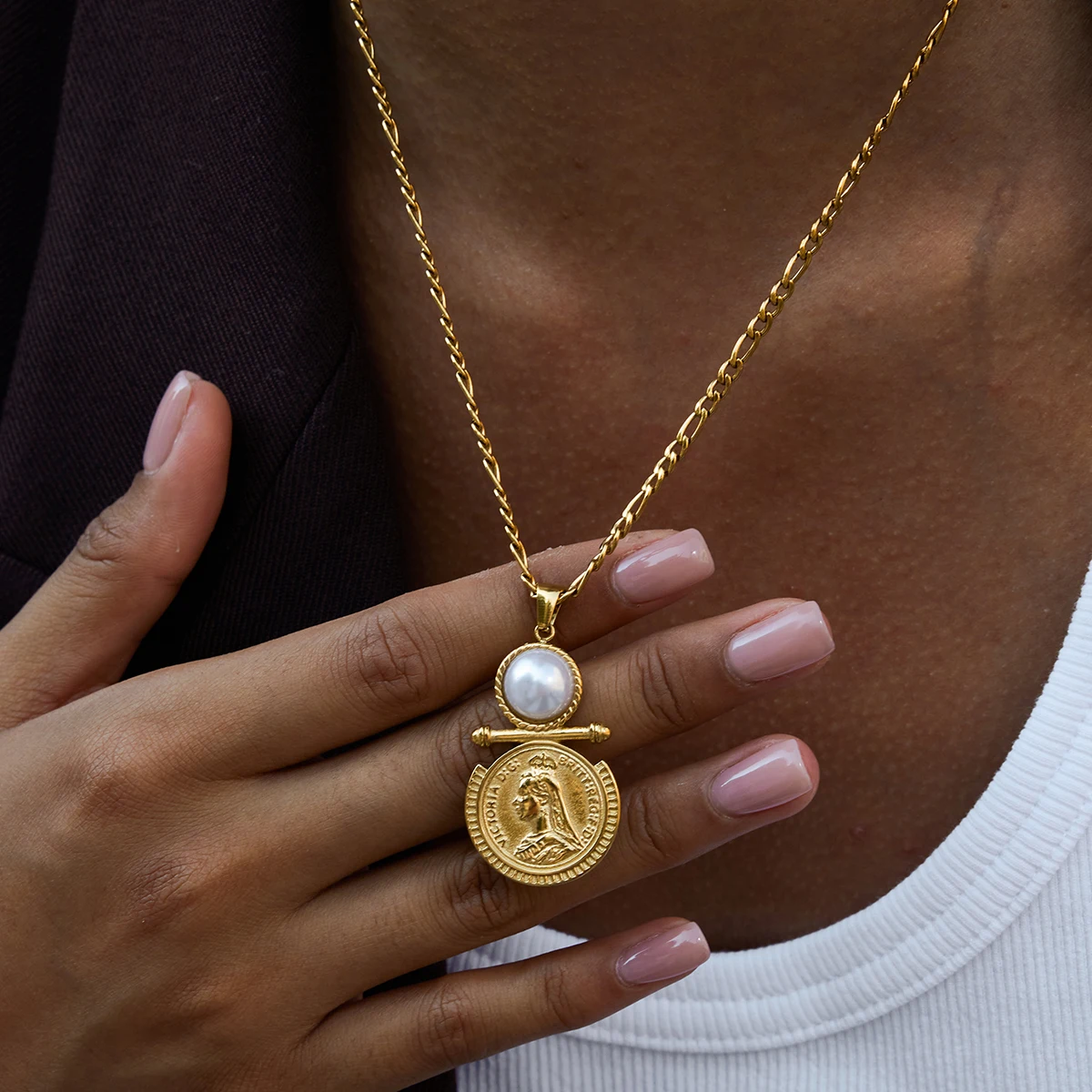 Elegant Stainless Steel Gold-Tone Pearl Necklace 3 Elegant Stainless Steel Gold-Tone Pearl Necklace - Image 3