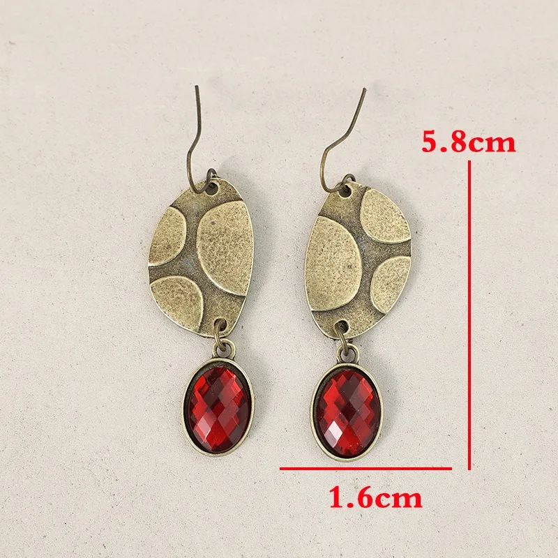 Ethnic Bronze Drop Earrings with Red Stone 5 Ethnic Bronze Drop Earrings with Red Stone - Image 5