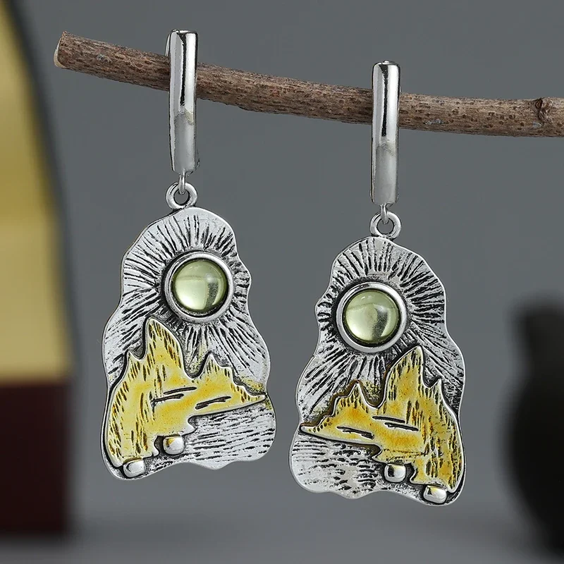 Vintage Geometric Drop Earrings with Cabochon 2 Vintage Geometric Drop Earrings with Cabochon - Image 2