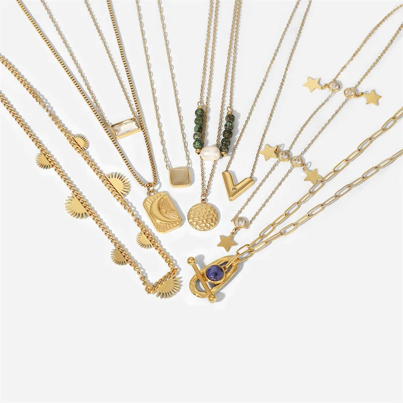 Elegant Stainless Steel Gold-Tone Necklace Collection 2 Elegant Stainless Steel Gold-Tone Necklace Collection - Image 2